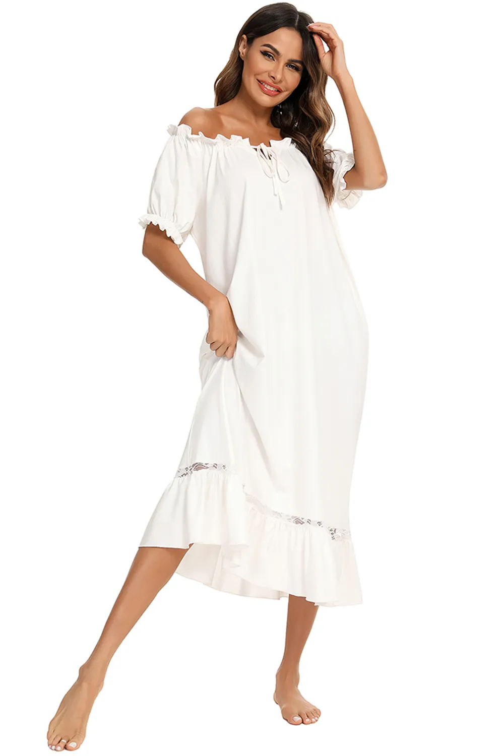 Lace Detail Short Sleeve Lounge Dress, image 16