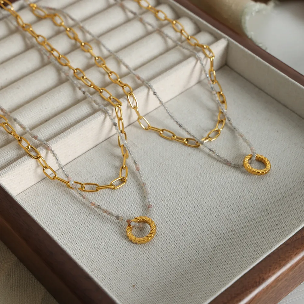 Beaded Double-Layered Titanium Steel Necklace, image 9