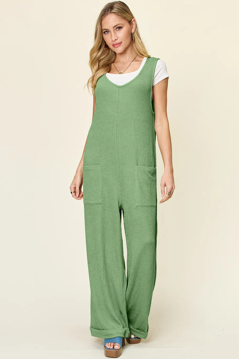 Full Size Texture Sleeveless Wide Leg Jumpsuit, image 19