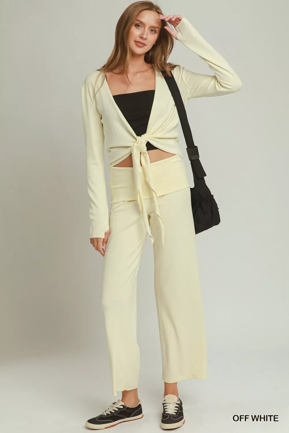 Cotton Viscose Folded Waistband Straight Leg Pants, image 4