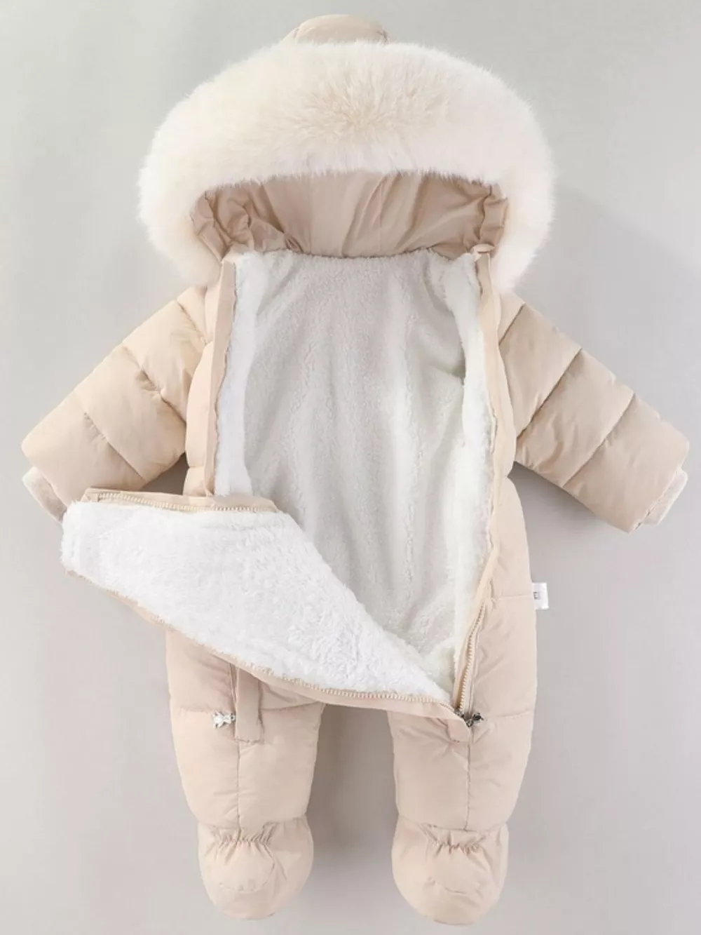 Children's Warm Padded One-Piece Snowsuit with Fur Hood, image 2