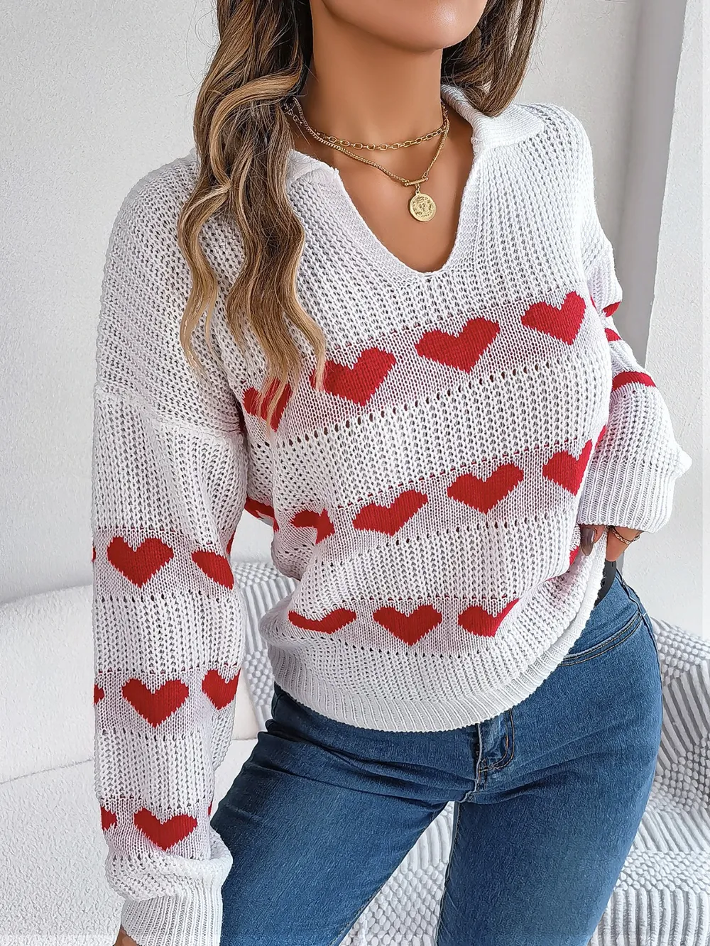 Heart Johnny Collar Long Sleeve Sweater, image 4