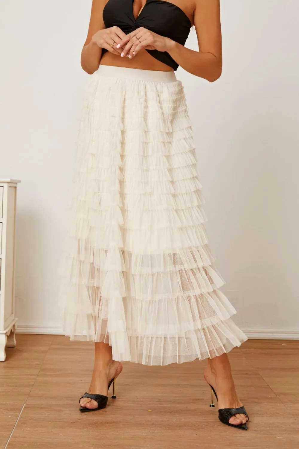 Ruched High Waist Tiered Skirt, image 2