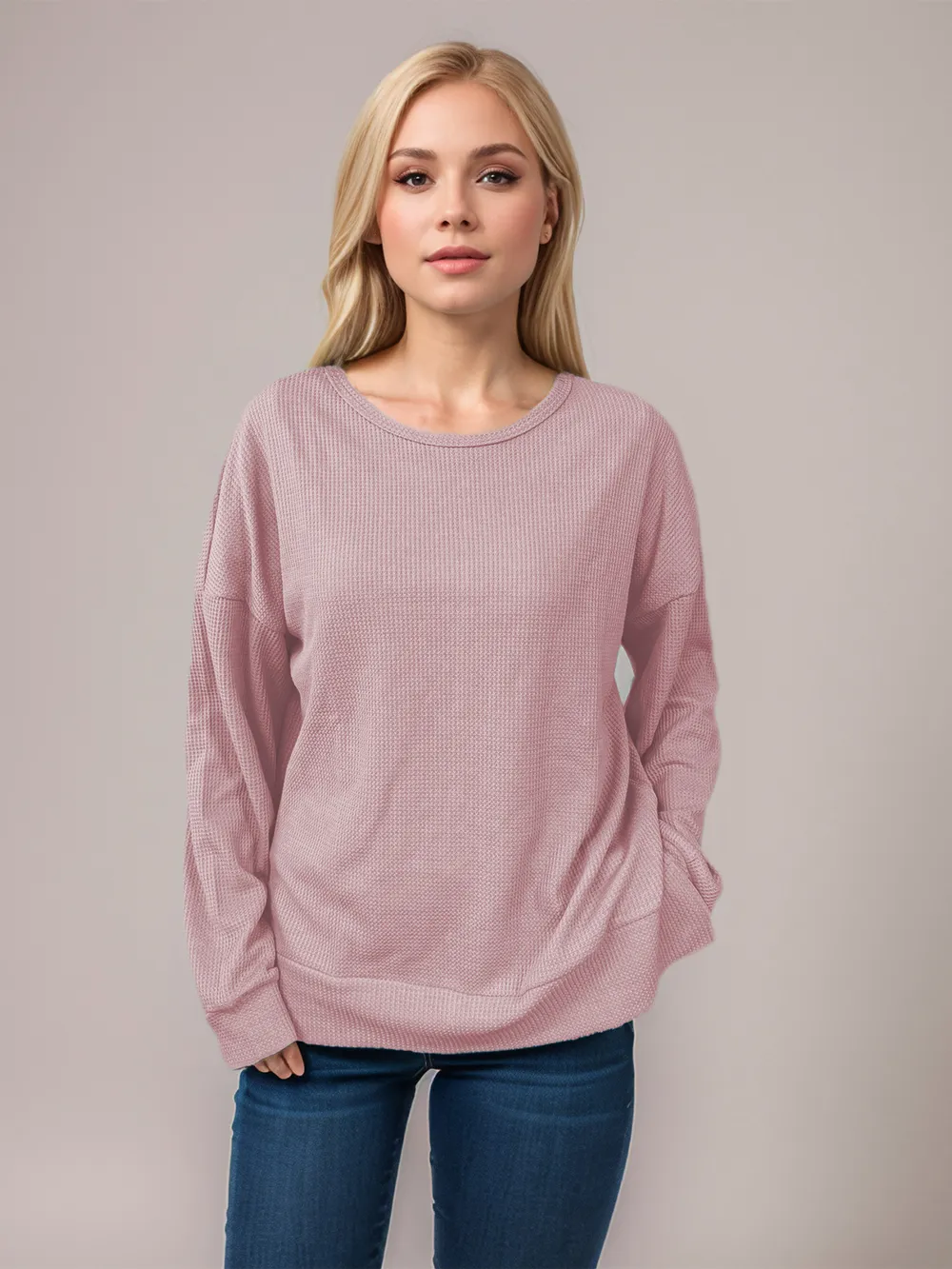 Side Slit Round Neck Long Sleeve T-Shirt, image 13