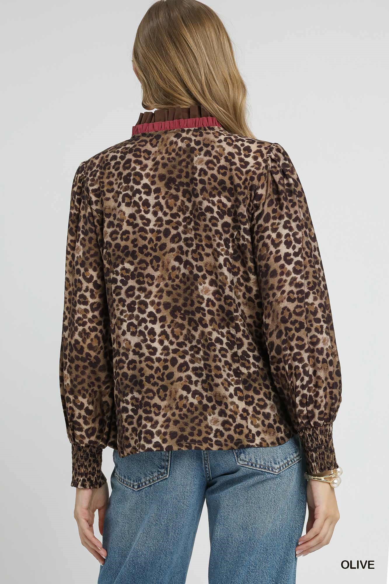 Ruffle Trim Leopard Print Shirt, image 3