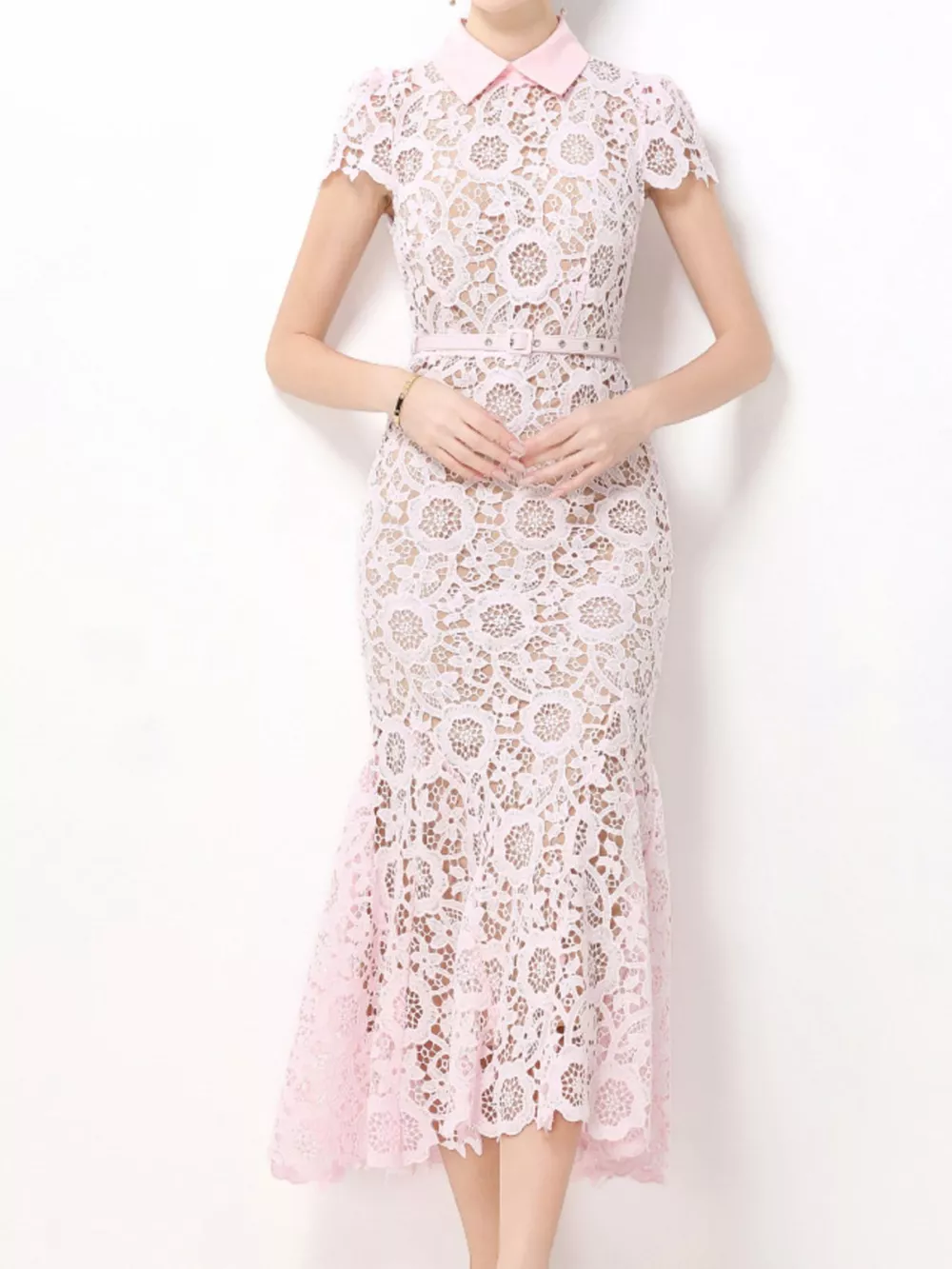 Lace Short Sleeve Midi Dress, image 9
