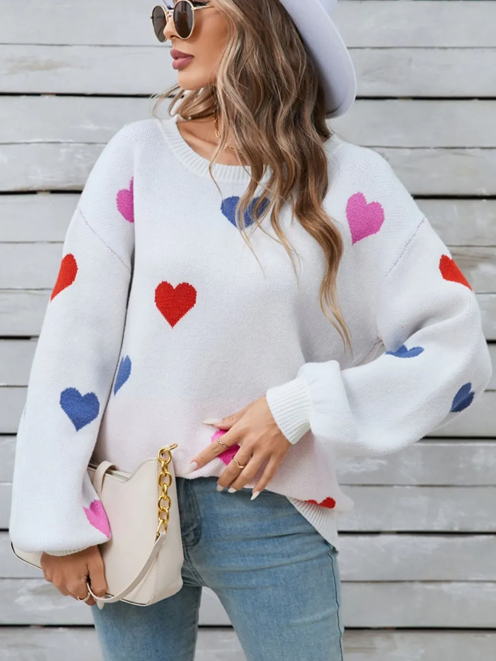 Heart Round Neck Long Sleeve Sweater, image 8