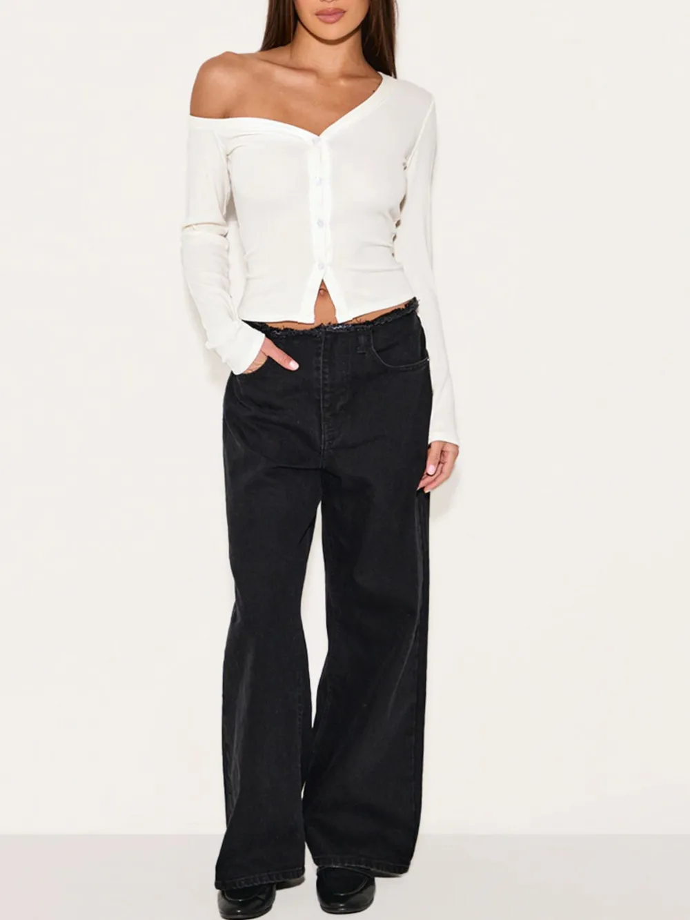 Asymmetrical Neck Button Up Cardigan, image 24