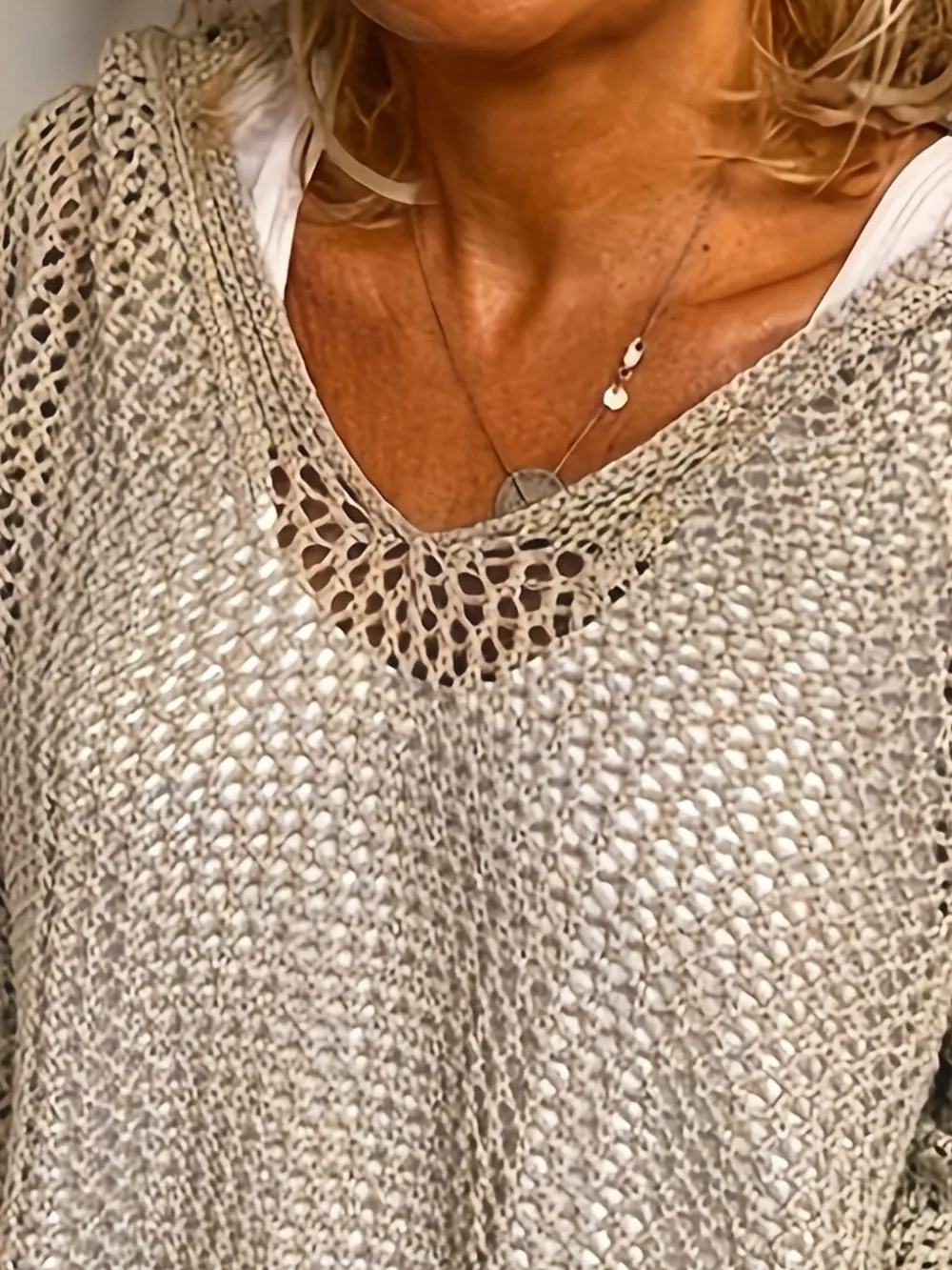 Openwork Long Sleeve Hooded Knit Cover Up, image 9