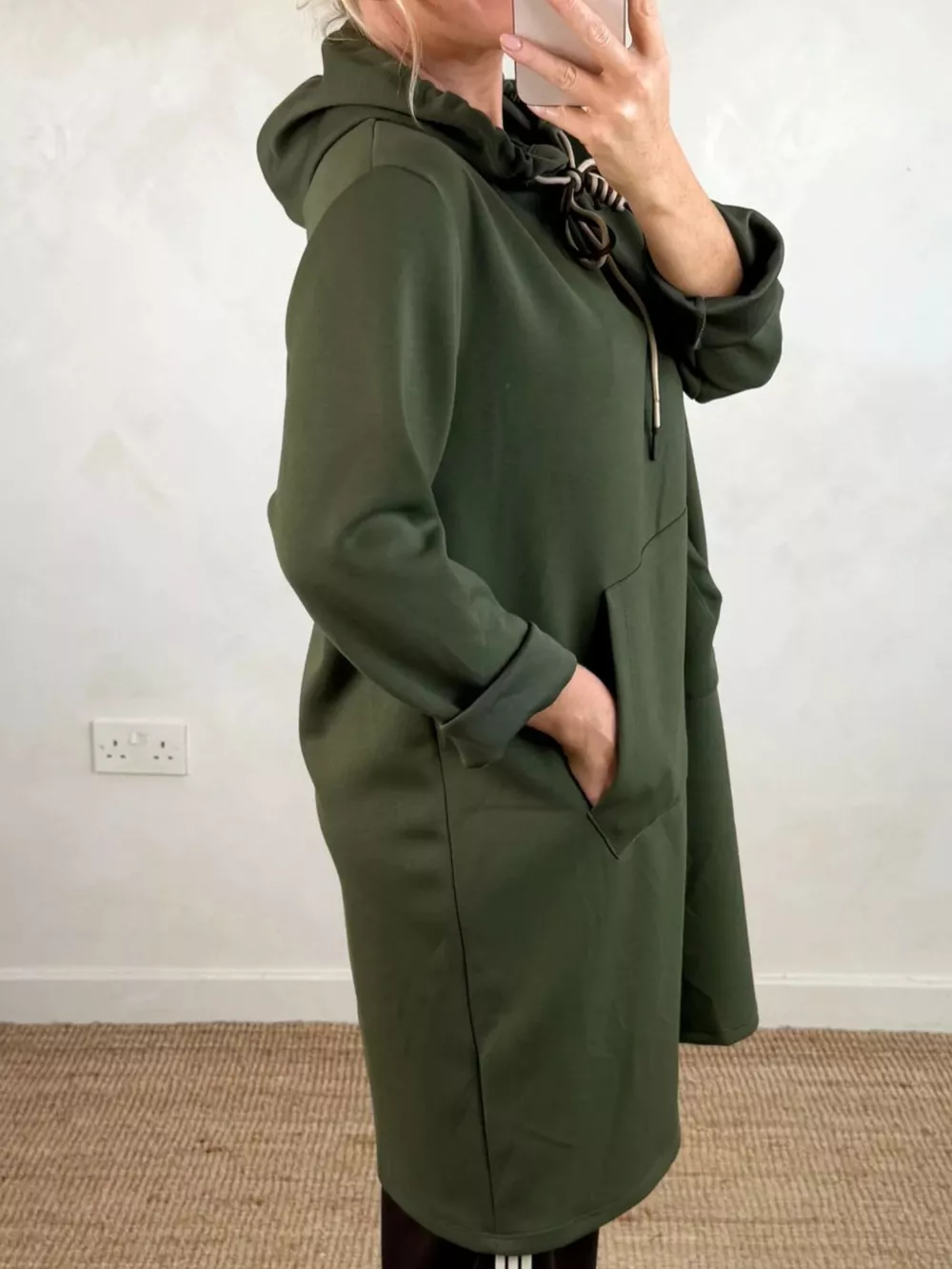 Full Size Casual Drawstring Hooded Sweatshirt Dress Plus Size, image 11
