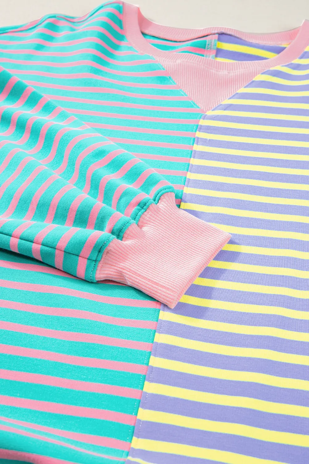 Contrast Stripes Round Neck Long Sleeve Sweatshirt, image 11