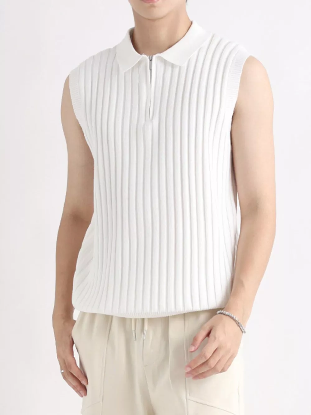 Men's Plus Size Ribbed Knit Zip-Up Tank, image 7