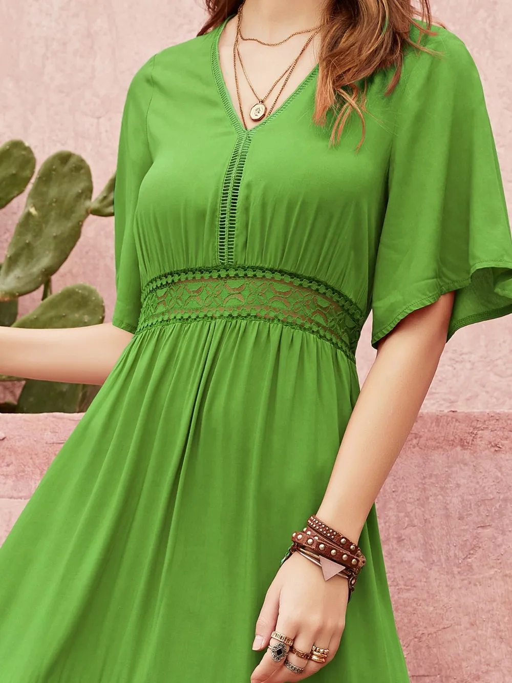 Lace Detail V-Neck Short Sleeve Dress, image 5