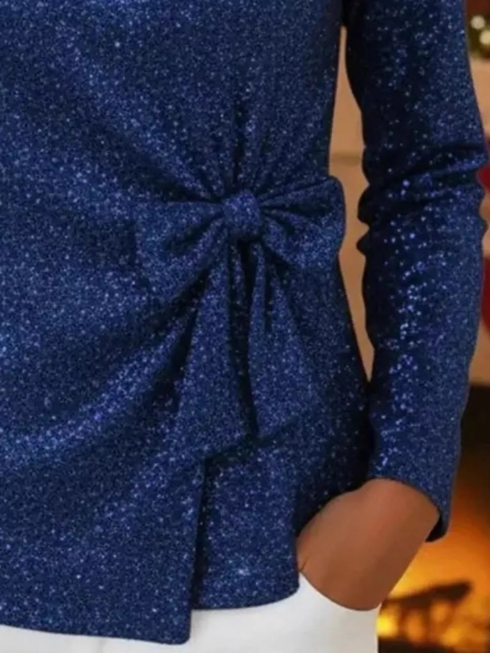 Full Size Sequin Bow-Knot Long Sleeve Top Plus Size, image 13