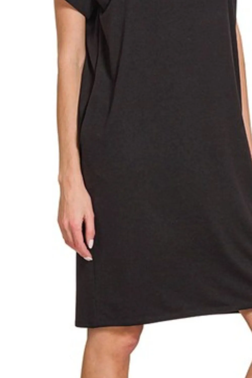Rolled Short Sleeve Round Neck Dress, image 3
