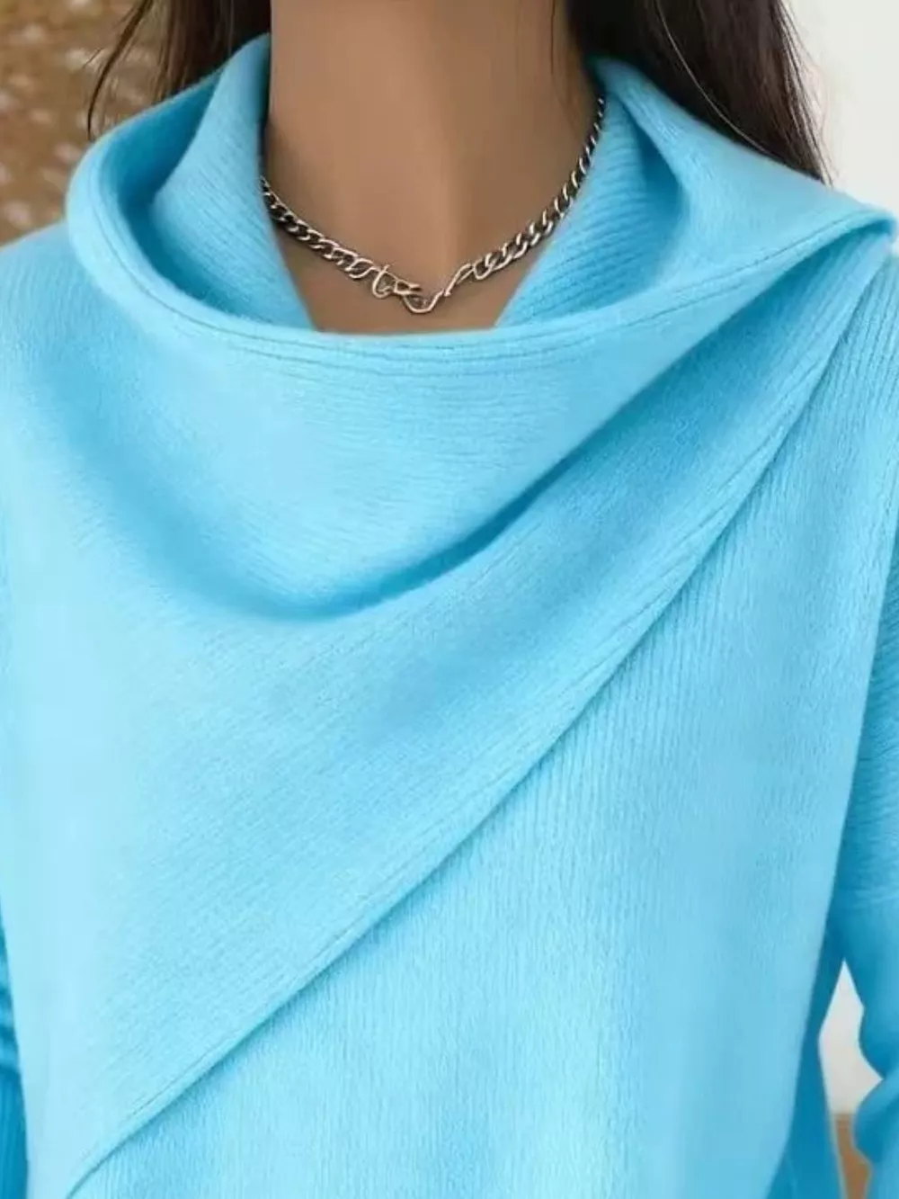 Full Size Solid Color Cowl Neck Sweater Plus Size, image 14