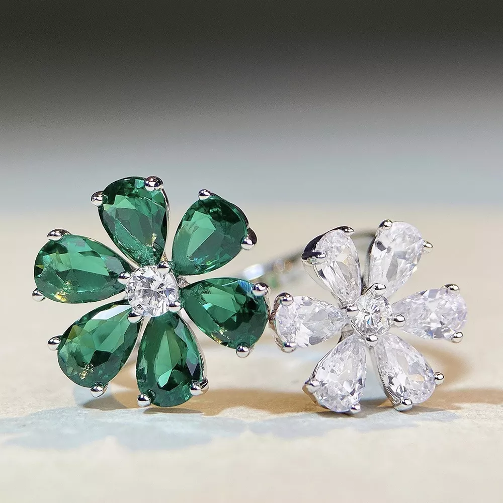 925 Sterling Silver Zircon Flower Ring, image 9