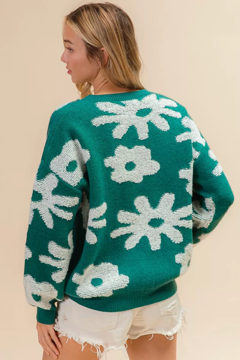 Flower Pattern Long Sleeves Sweater Top, image 7
