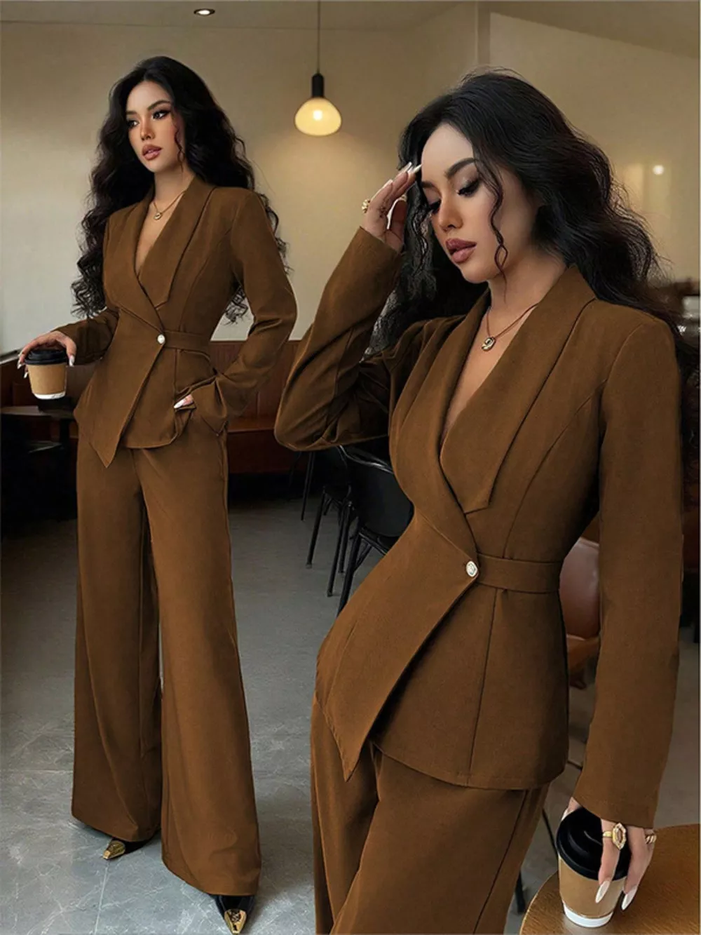 One Button Blazer and Pants Set, image 32
