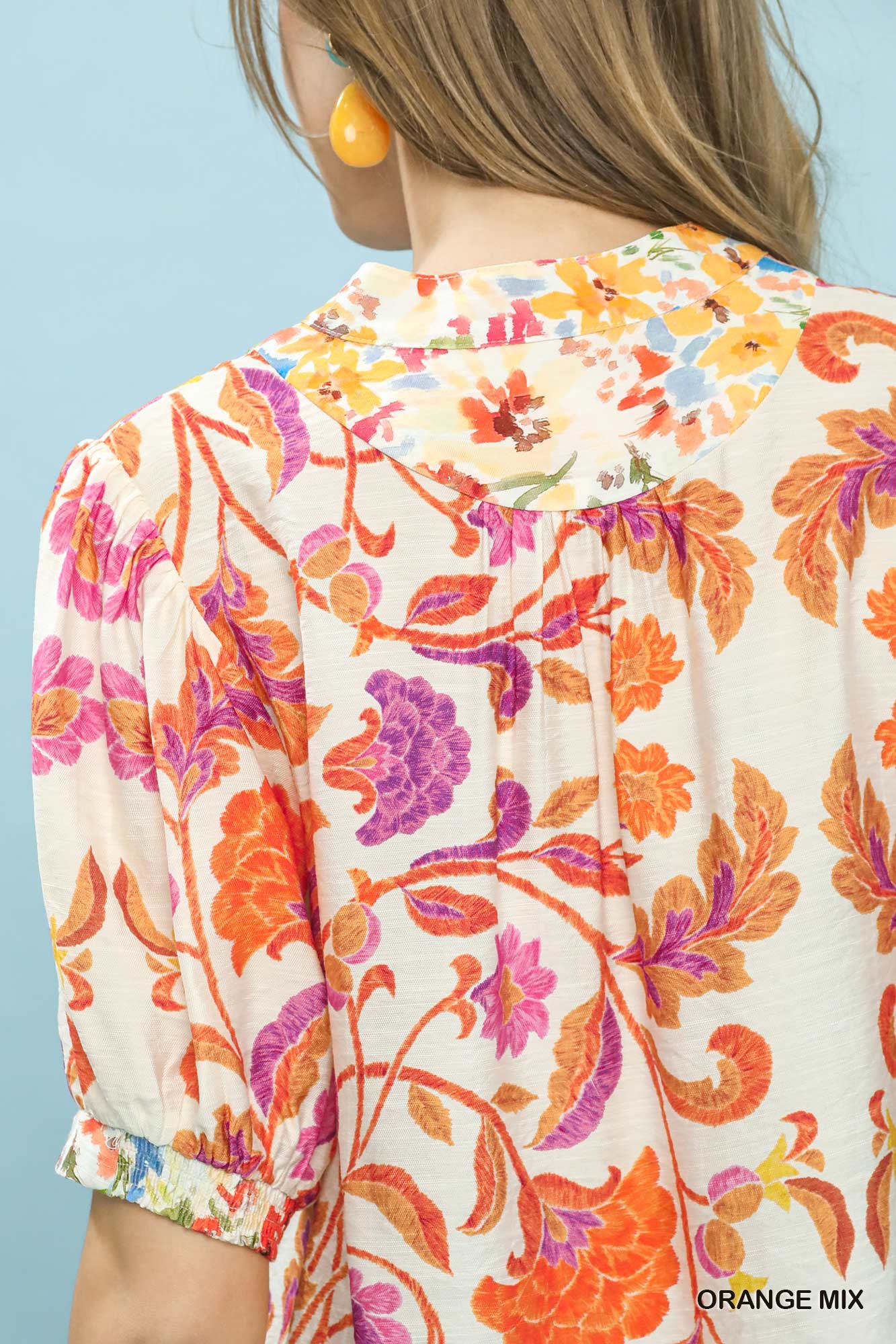 Mix Floral Split-Neck Short Sleeve Top, image 5