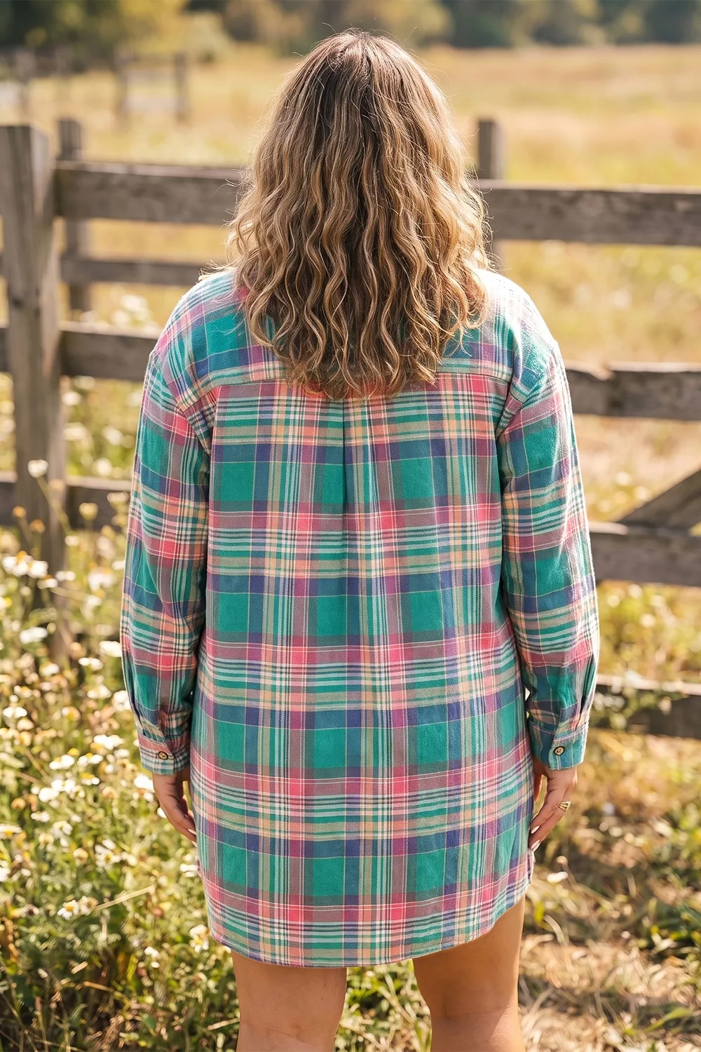 Plus Size Plaid Button-Up Shift Long Sleeve Dress, image 2