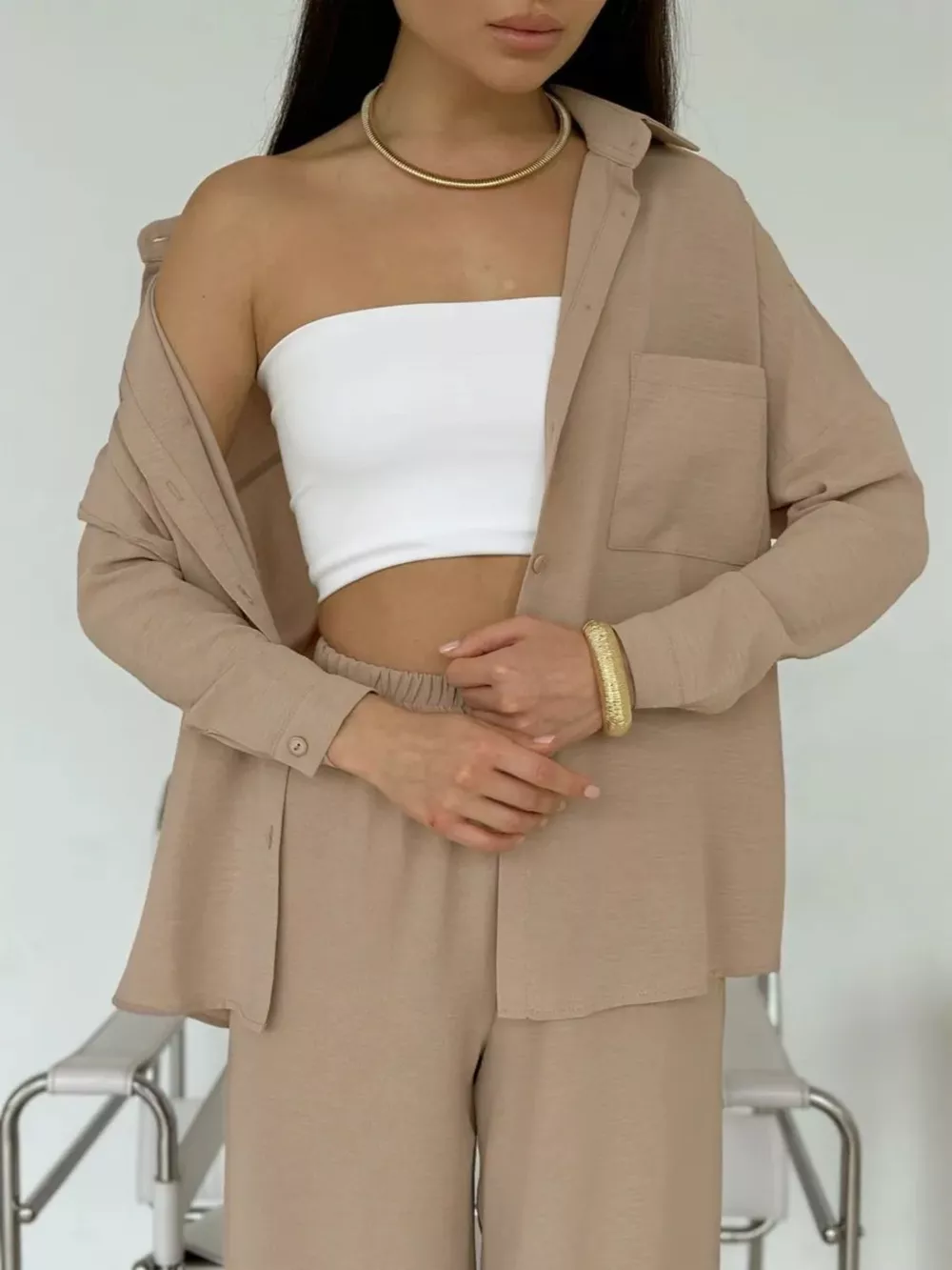 Relaxed Fit Shirt and Wide Leg Pants Set, image 18