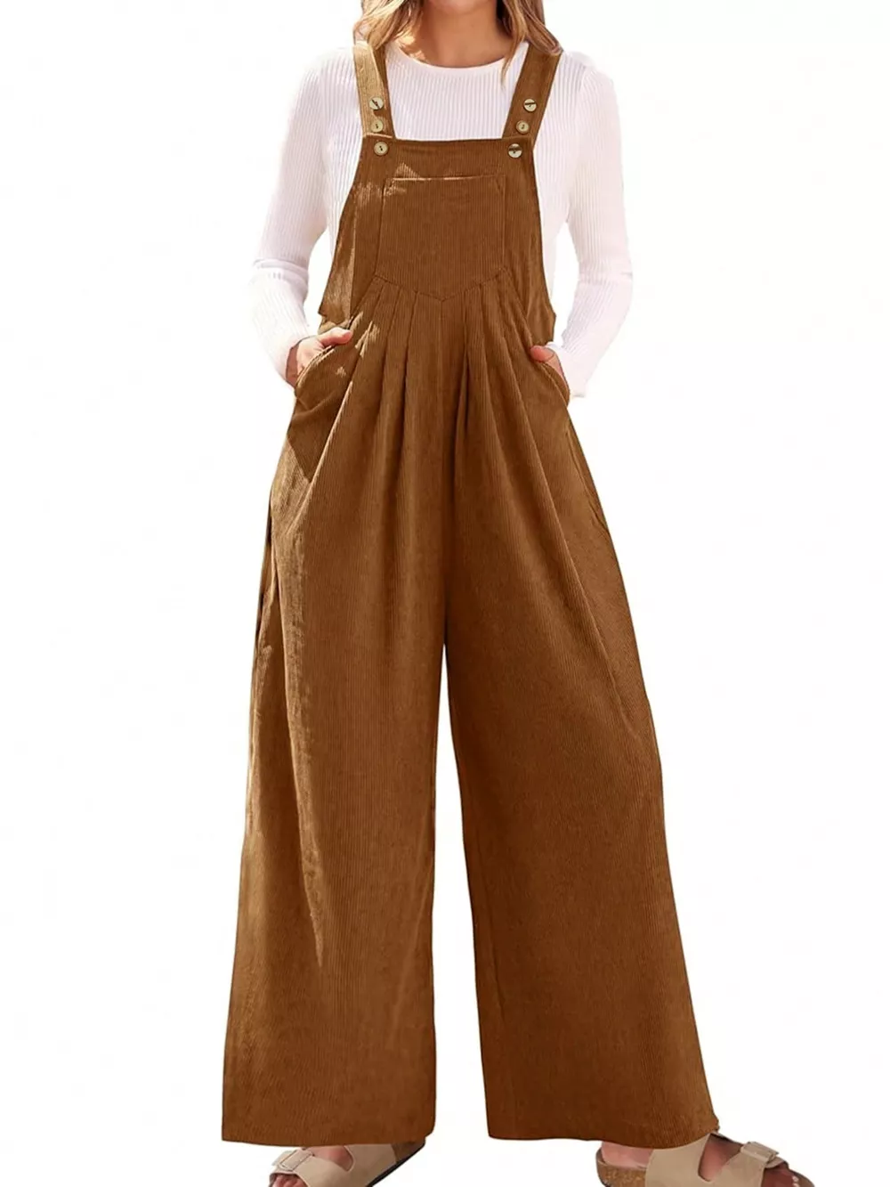 Front Ruched Wide Leg Jumpsuit with Pockets, image 8