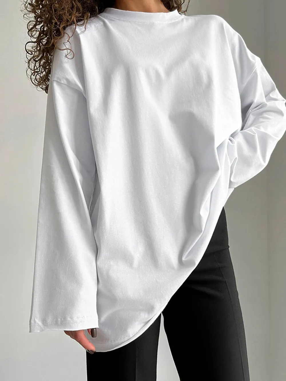 Round Neck Long Sleeve Oversized T-Shirt, image 2