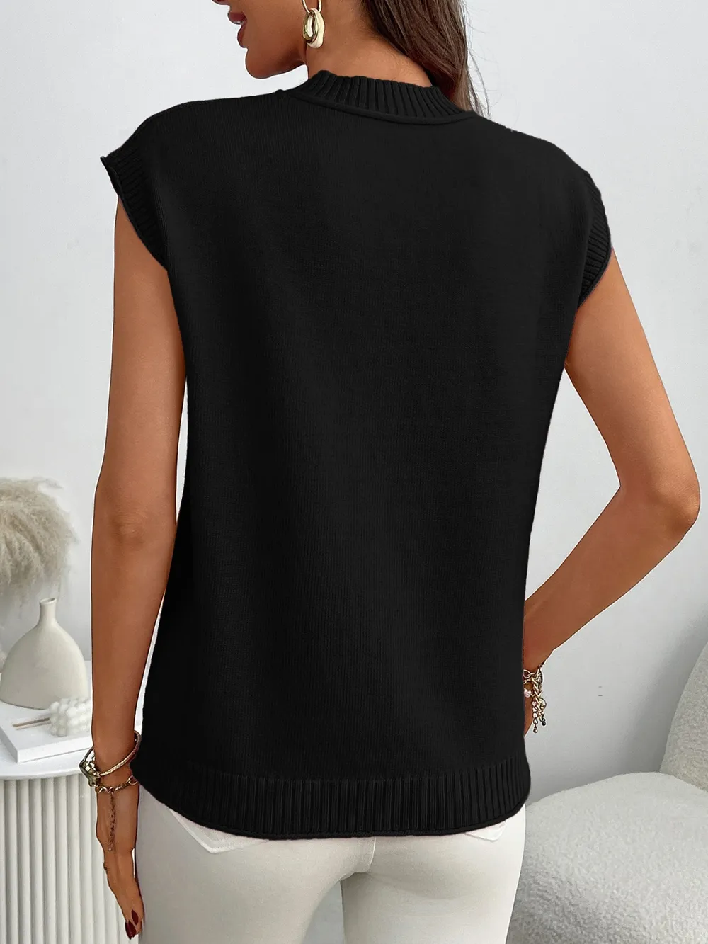 Mock Neck Cap Sleeve Knit Top, image 14