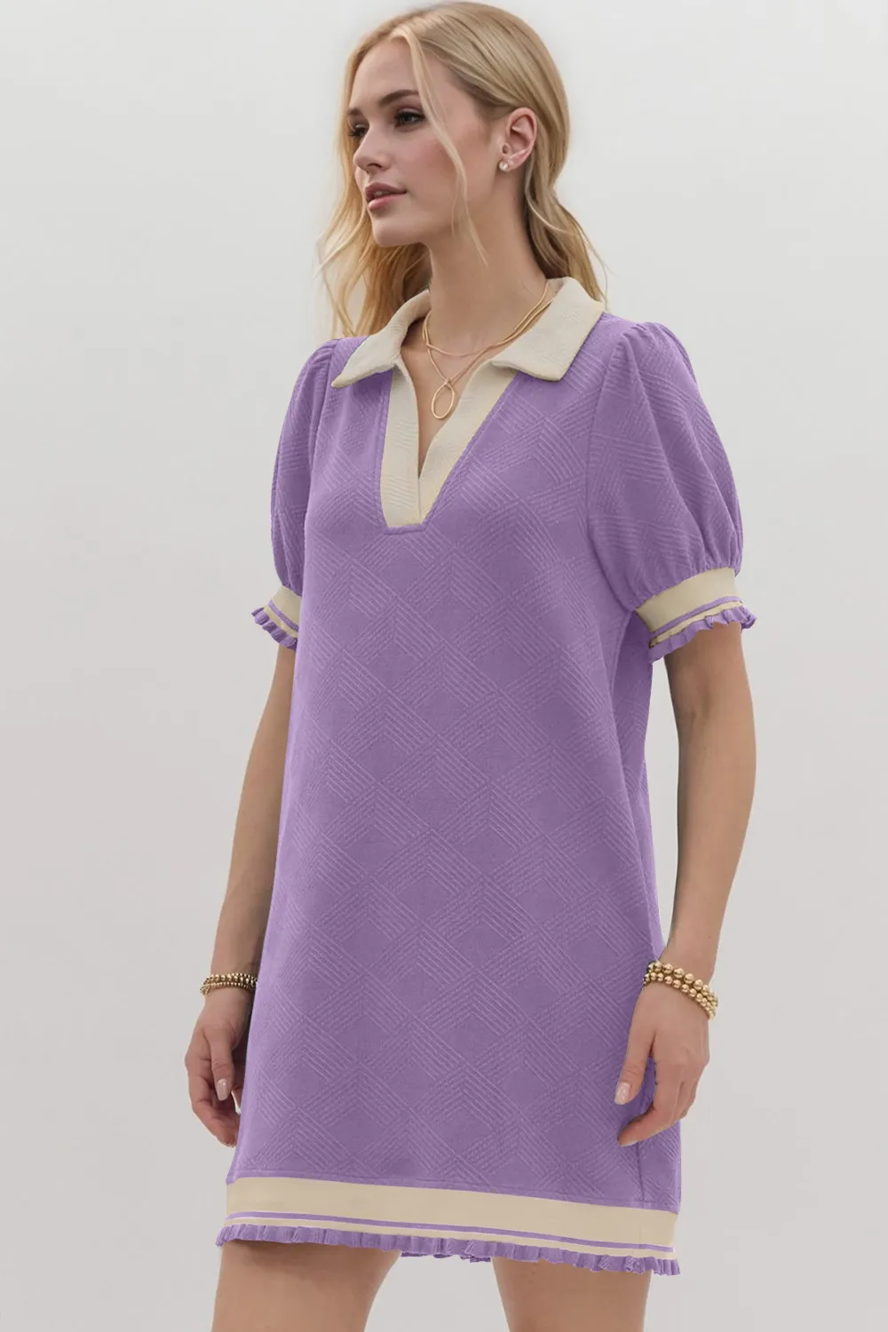 Frill Contrast Trim Jnny Collar Short Sleeve Mini Dress, image 22