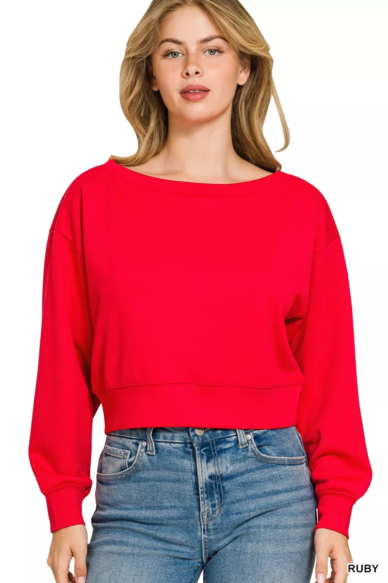 Scuba Cropped Boat Neck Pullover Sweatshirts
