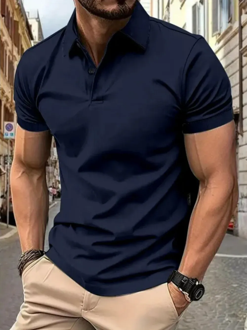 Men's Full Size Button Detail Short Sleeve Polo Plus Size, image 9