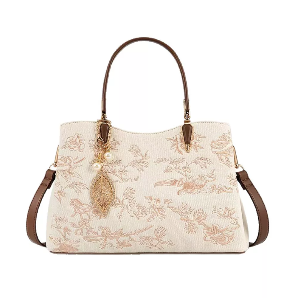 Embroidered Floral Leather Handbag, image 4