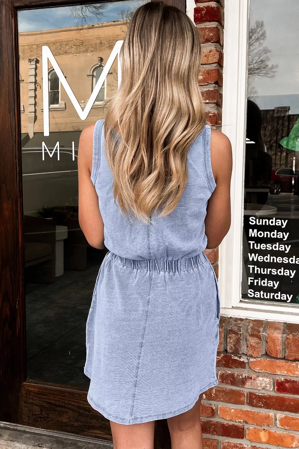 Casual Washed Scoop Neck Denim Mini Dress, image 2