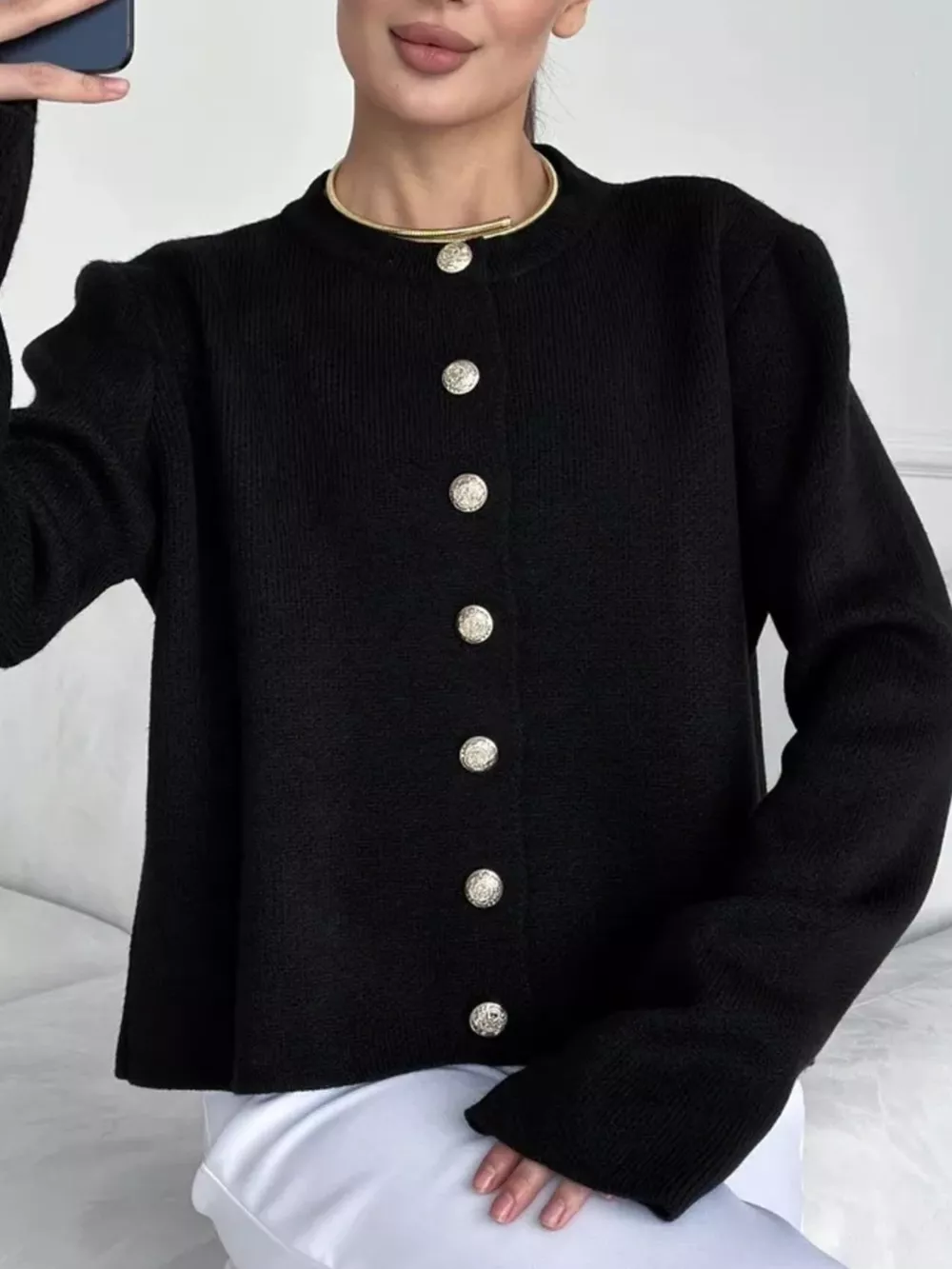 Crew-Neck Button Down Cardigan, image 20