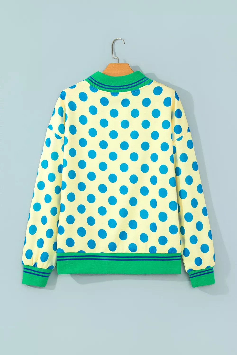 Polka Dot Mock Neck Sweatshirt with Striped Ribbed Trim, image 3