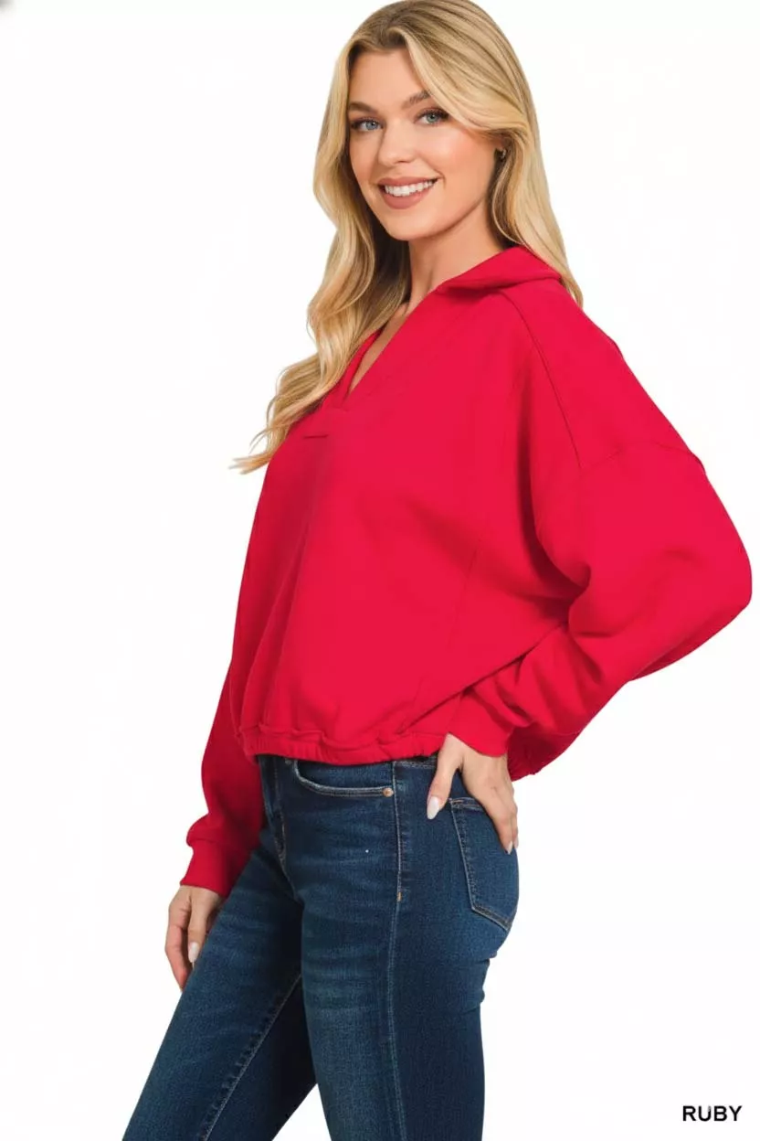French Terry Collared Exposed Seam Sweatshirt, image 3