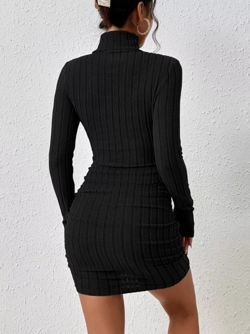 Turtleneck Ribbed Bodycon Mini Dress, image 30
