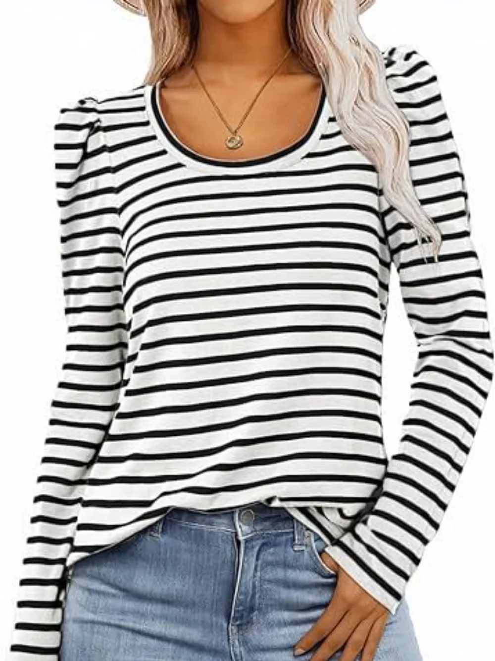 Striped Round Neck Long Sleeve T-Shirt, image 7