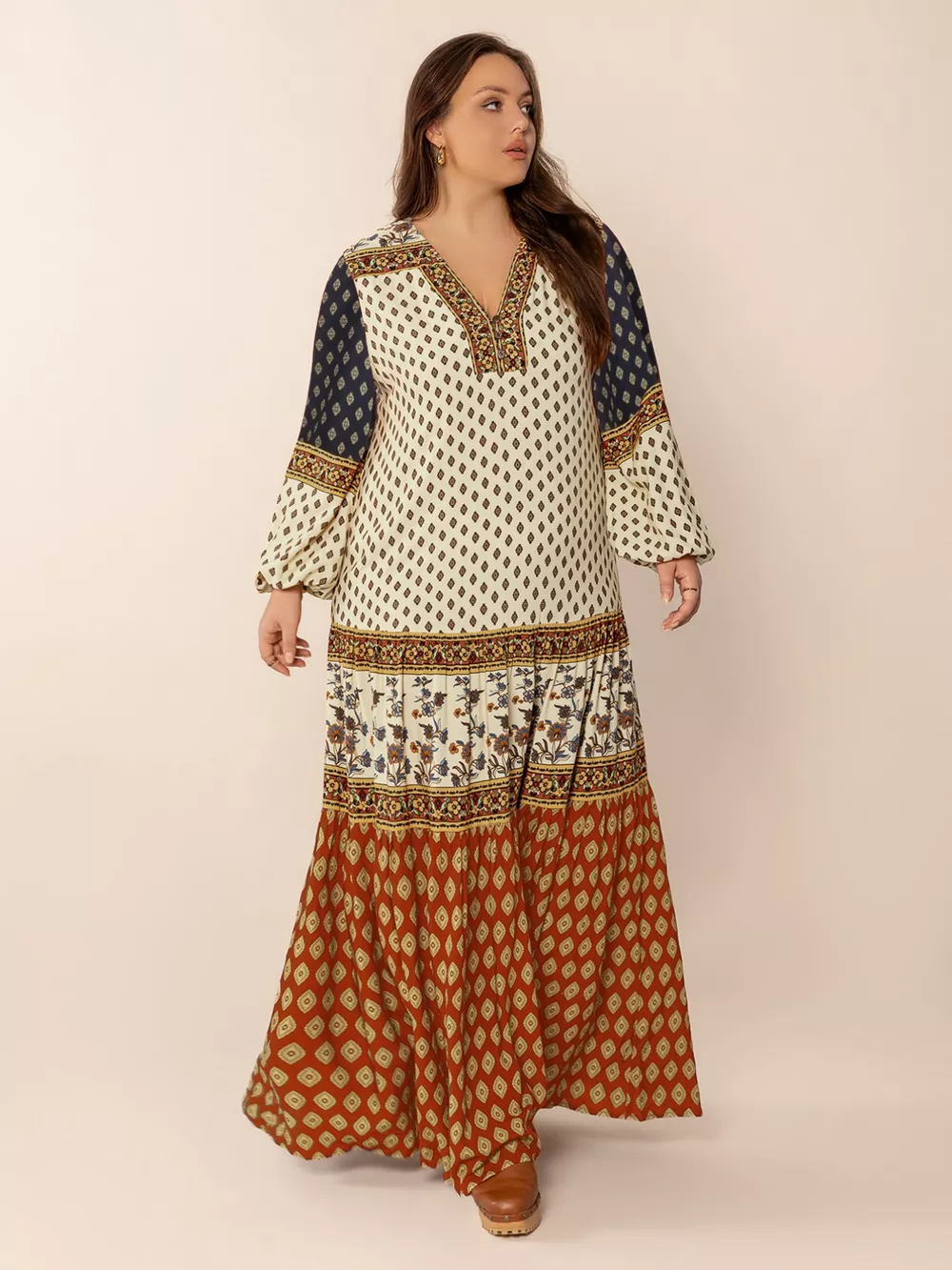 Plus Size Notched Balloon Sleeve Maxi Dress, image 5