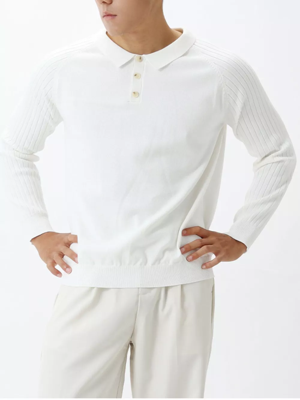 Men's Plus Size Classic Fit Ribbed Sleeve Knit Top, image 7