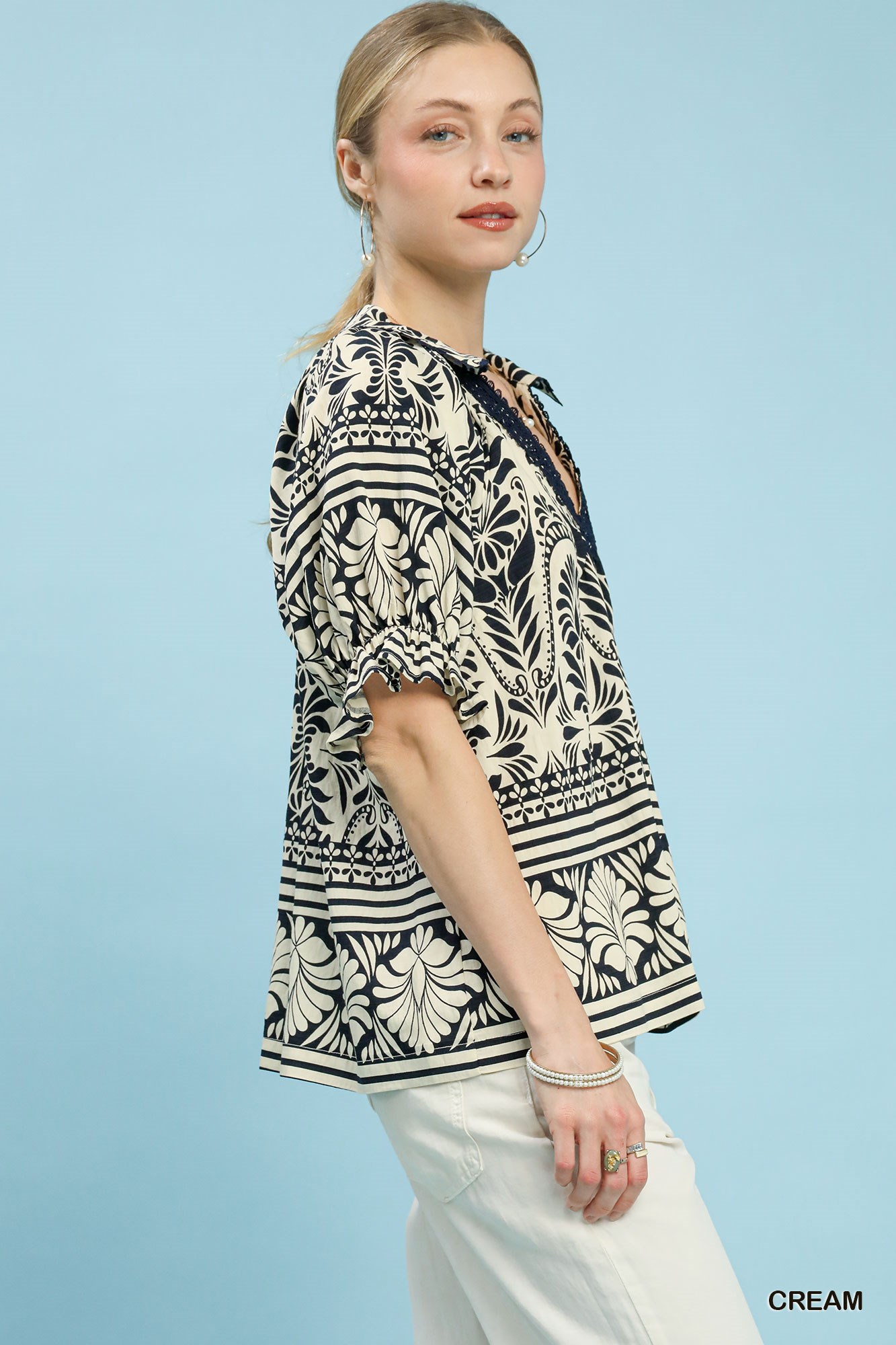 Two Tone Boarder Print Top, image 3