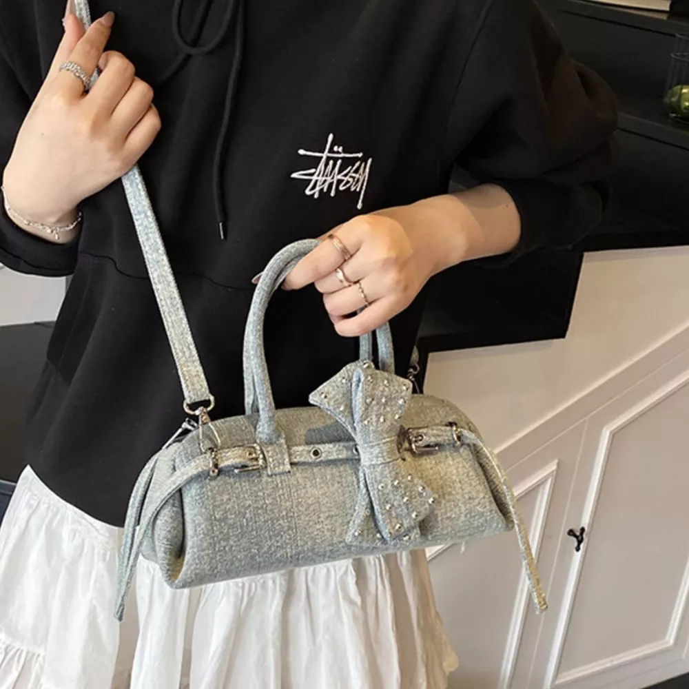 Denim Bow Accent Crossbody Bag, image 8