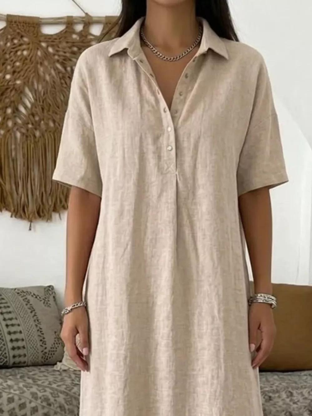 Full Size Button Detail Half Sleeve Dress Plus Size, image 9