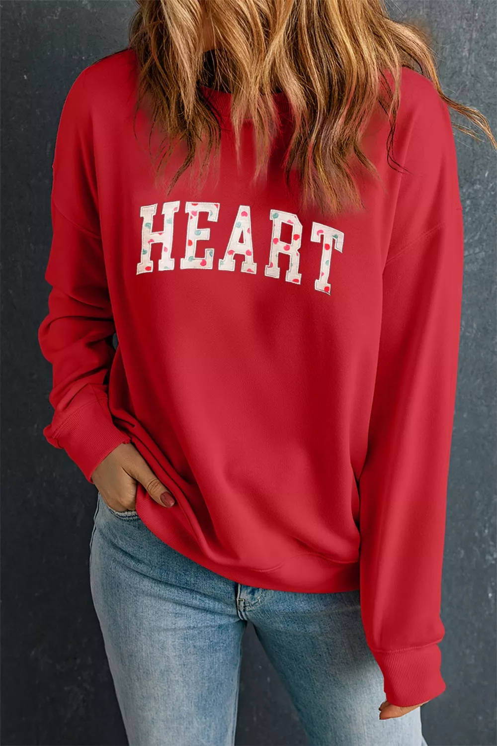 HEART Embroidered Patched Graphic Valentine Sweatshirt, image 3