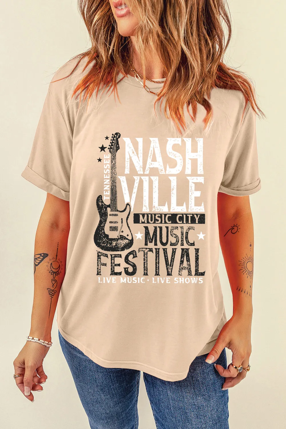 Letter Graphic Round Neck Short Sleeve T-Shirt, image 4