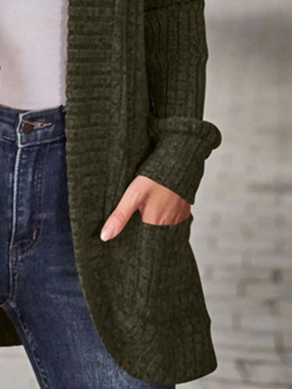 Ribbed Knit Open Front Cardigan with Pockets, image 13