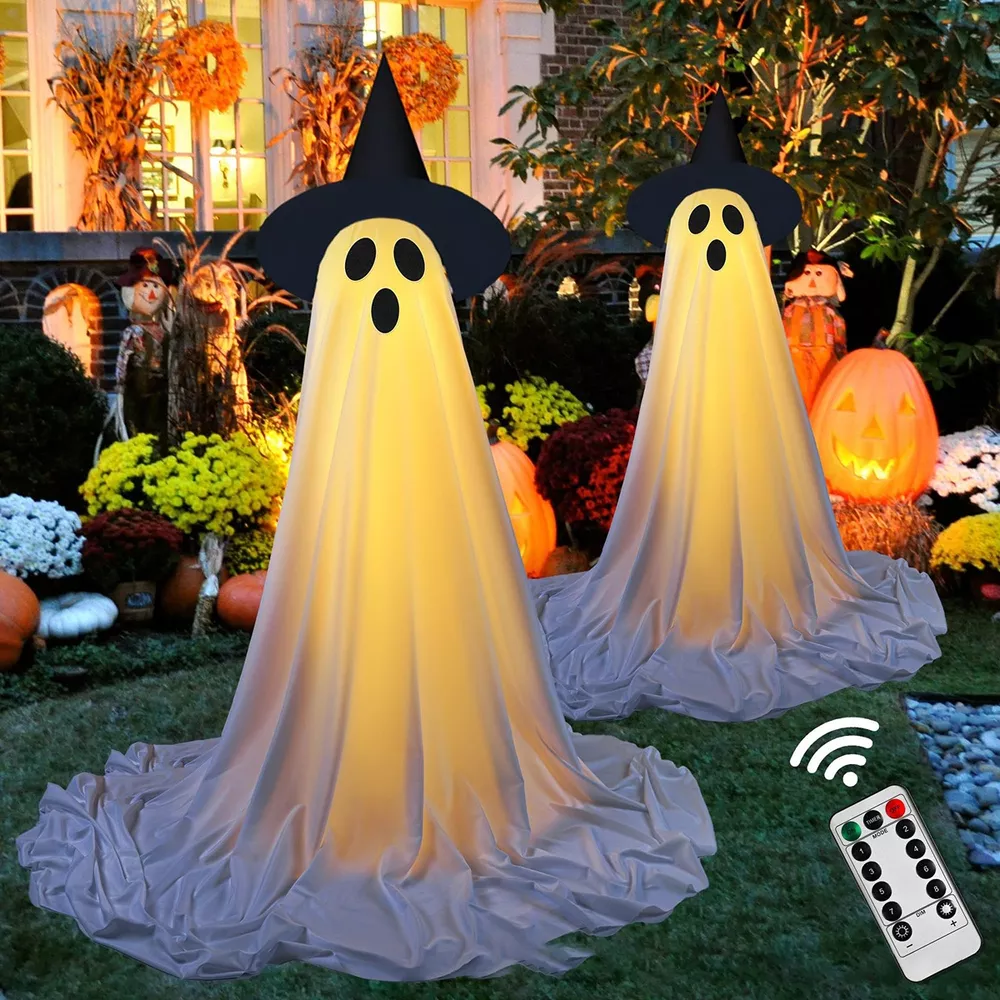 Halloween Lighted Ghost with Witch Hat 2 Piece Set, image 3