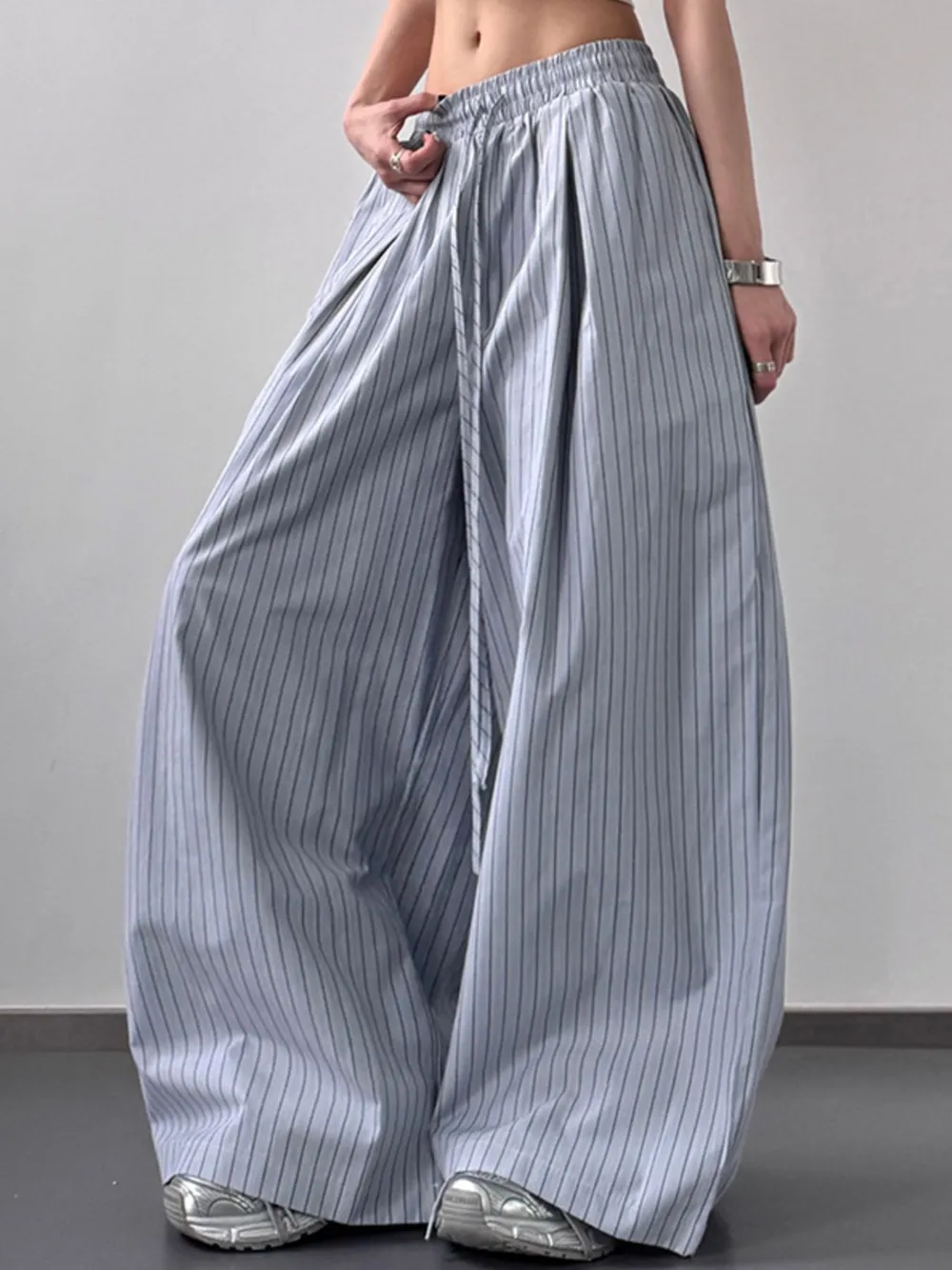Striped Wide Leg Drawstring Pants, image 3