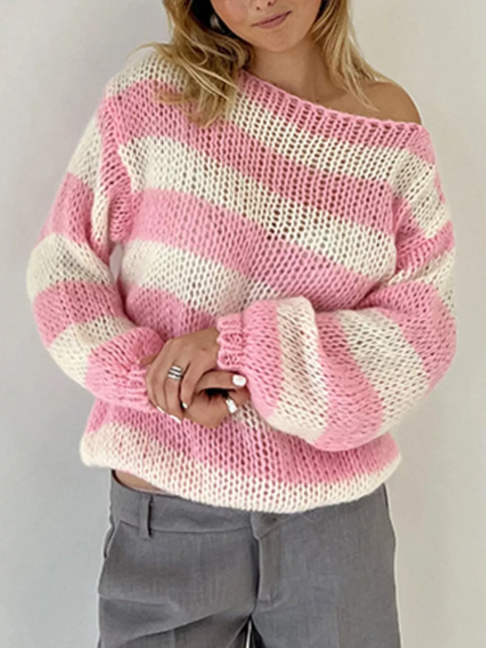 Striped Knit Long Sleeve Sweater, image 8